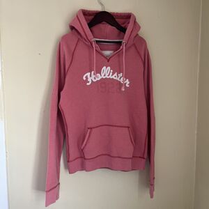 HOLLISTER Y2K 2000s Raised Stitched Collegiate Logo Graphic Hoodie, Pink- XL
